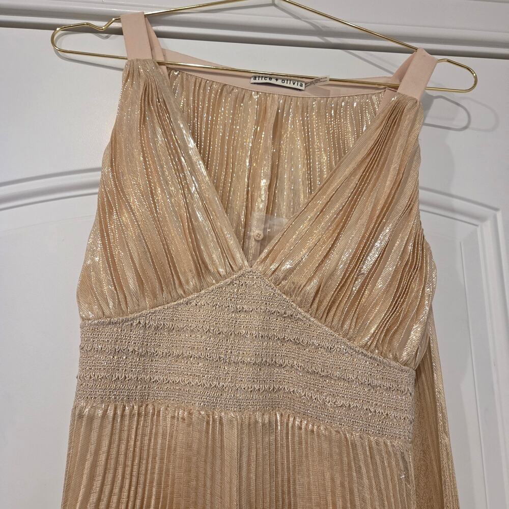 Alice + Olivia Rosalie Wide leg silk blend pleated gold jumpsuit size 0 - Picture 5 of 11